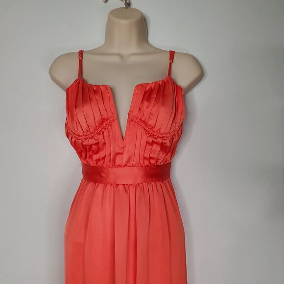 Ramy Brook Becky Gown Plunge Neck Satin Slit Maxi Dress Guava Pink Coral Size 4 - Picture 6 of 14